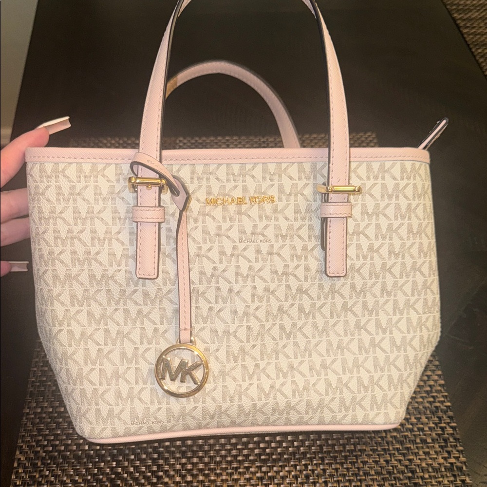 Michael Kors white and Pink Signature Tote